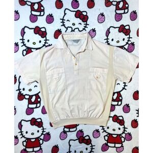 Vintage‎ Royale-Air Mens Cream Short Sleeve Polo Shirt Ribbed Hem Pockets
